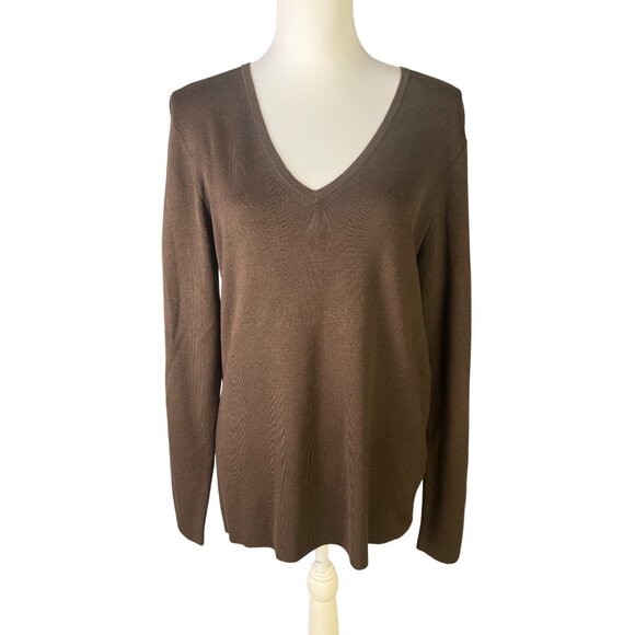 Chico's Brown V-Neck Long Sleeve  Knit Top Pullover Sweater size M - Picture 1 of 8